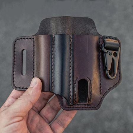 Äkta Läder För Män Fanny Pack Multitool Ficklampa Bälteshylsa Med Nyckelring Organizer