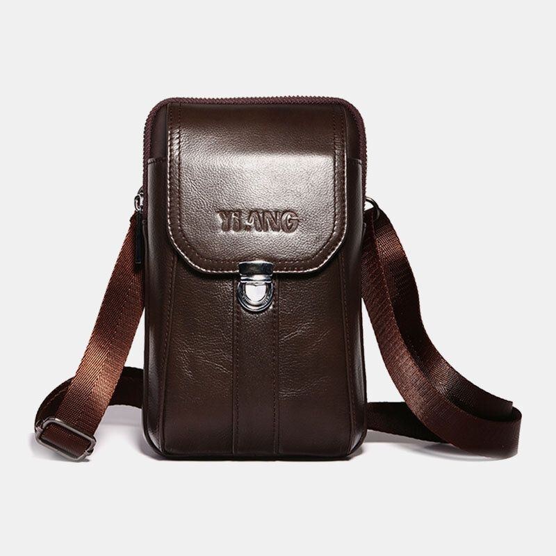 Herr Äkta Läder 7-tums Retro Telefonväska Midjeväska Bältesväska Crossbody-väska Sling Bag