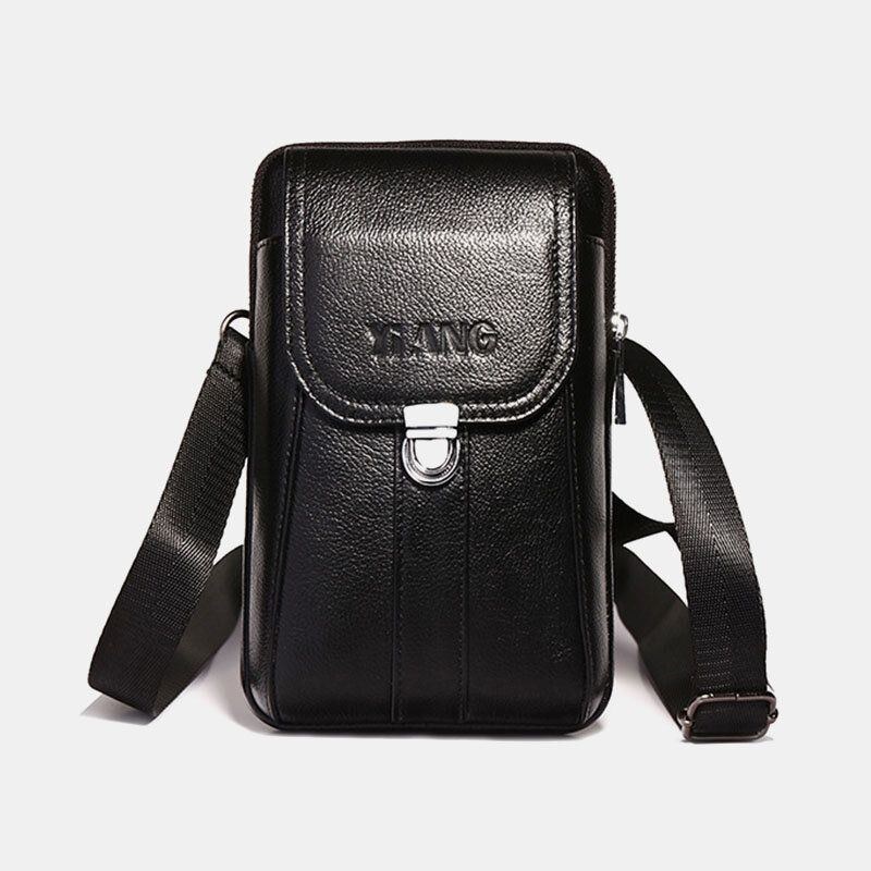 Herr Äkta Läder 7-tums Retro Telefonväska Midjeväska Bältesväska Crossbody-väska Sling Bag