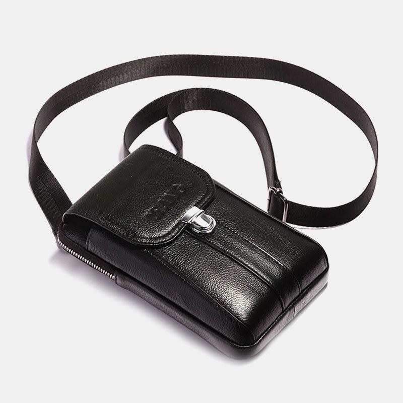 Herr Äkta Läder 7-tums Retro Telefonväska Midjeväska Bältesväska Crossbody-väska Sling Bag