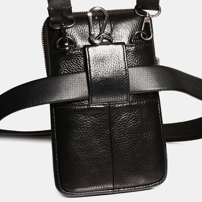 Herr Äkta Läder 7-tums Retro Telefonväska Midjeväska Bältesväska Crossbody-väska Sling Bag