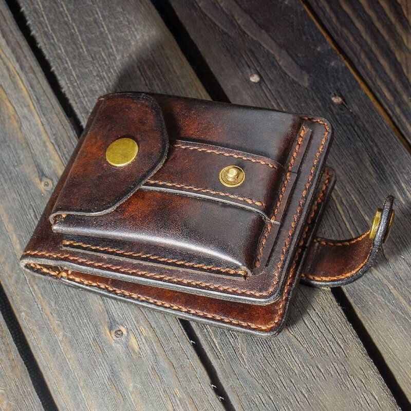 Herr Äkta Läder Bifold Multi-card Slot Korthållare Vintage Edc Myntväska Bälte Slida Plånbok Midjeväska