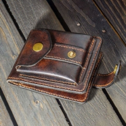 Herr Äkta Läder Bifold Multi-card Slot Korthållare Vintage Edc Myntväska Bälte Slida Plånbok Midjeväska