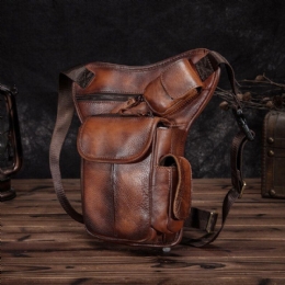 Herr Äkta Läder Multi-carry Retro 7-tums Telefonkamera Utomhus Midjeväska Crossbody-väska