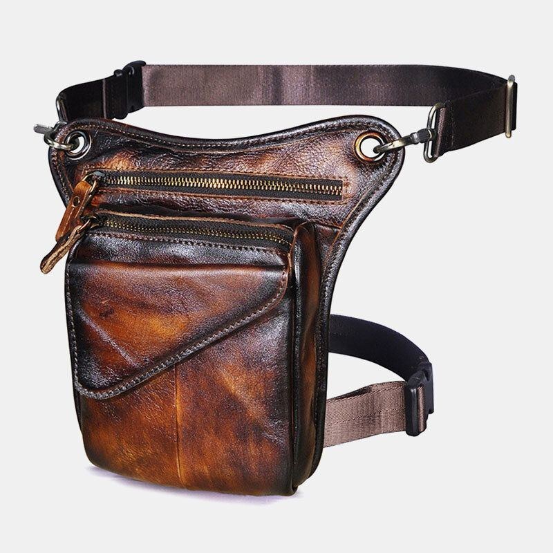 Herr Äkta Läder Multi-carry Retro 8-tums Utomhustelefon Kamera Midjeväska Crossbody-väska