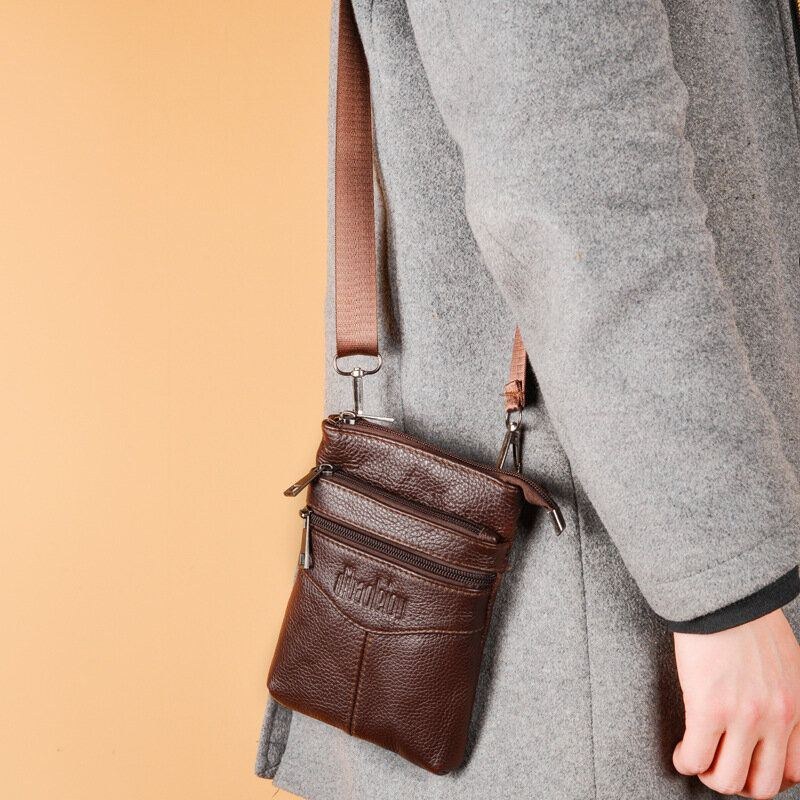 Herr Äkta Läder Retro Business Casual 6.3 Tums Telefonväska Multi-carry Crossbody-väska Midjeväska