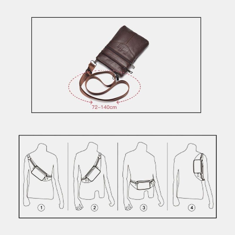 Herr Äkta Läder Retro Business Casual 6.3 Tums Telefonväska Multi-carry Crossbody-väska Midjeväska