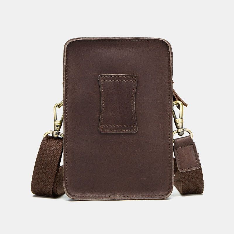 Herr Äkta Läder Retro Casual Outdoor Multi-carry Telefonväska Crossbody-väska Midjeväska För 5.8 Tums Telefon