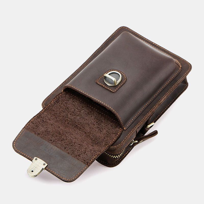 Herr Äkta Läder Retro Casual Outdoor Multi-carry Telefonväska Crossbody-väska Midjeväska För 5.8 Tums Telefon