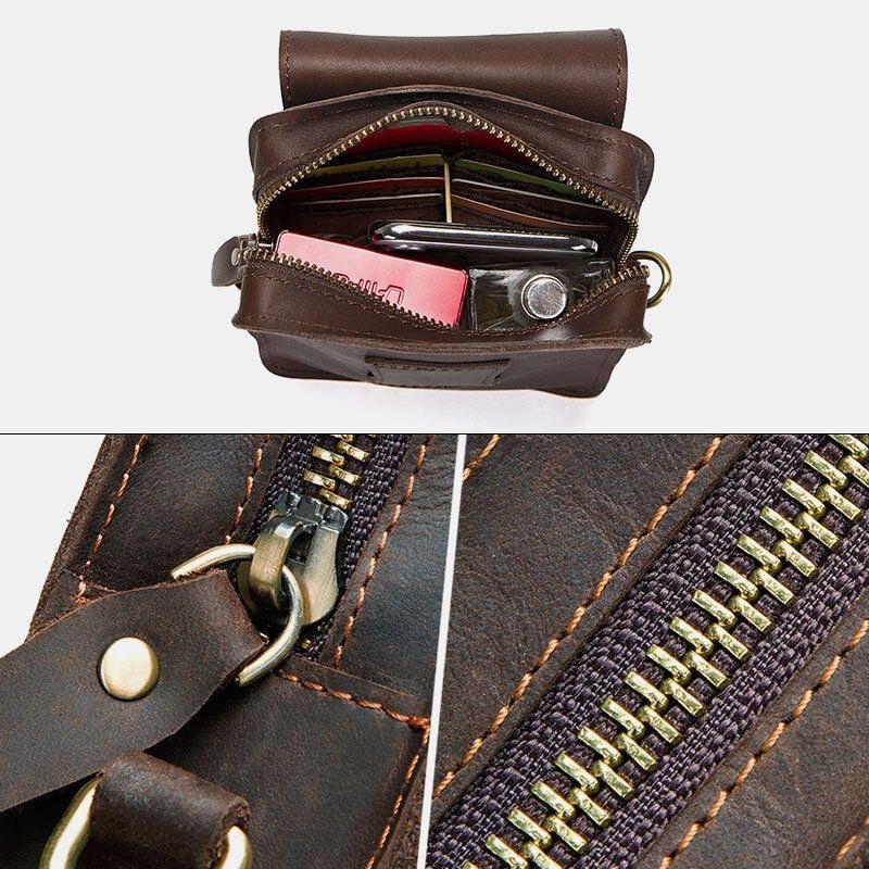 Herr Äkta Läder Retro Casual Outdoor Multi-carry Telefonväska Crossbody-väska Midjeväska För 5.8 Tums Telefon