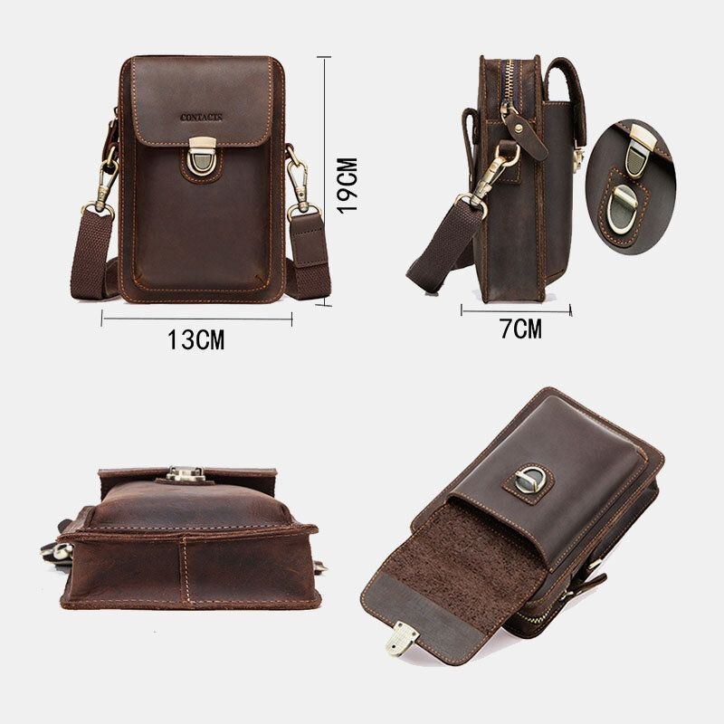 Herr Äkta Läder Retro Casual Outdoor Multi-carry Telefonväska Crossbody-väska Midjeväska För 5.8 Tums Telefon