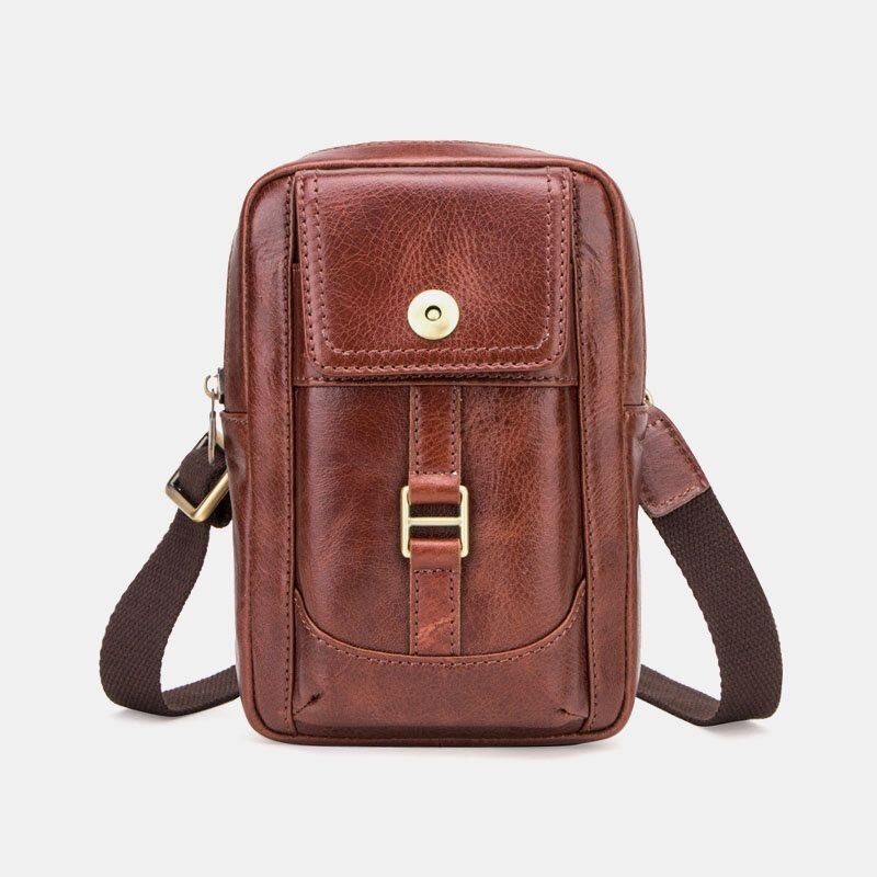 Herr Äkta Läder Retro Fashion 5.8 Tums Telefonväska Multi-carry Crossbody Bag Midjeväska