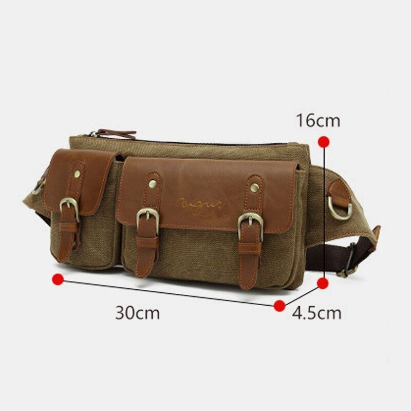 Herr Canvas Midjeväska Multifunktionell Hasp Pocket Outdoor Casual Bröstväska Axelväska