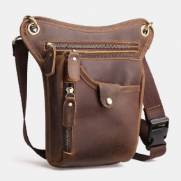 Herr Retro Äkta Läder Midjeväska Med Flera Fickor Outdoor Sport 6.5 Tums Telefonväska Dragkedja Crossbody-väskor Axelväska