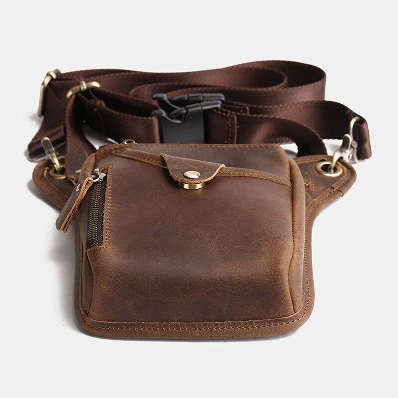 Herr Retro Äkta Läder Midjeväska Med Flera Fickor Outdoor Sport 6.5 Tums Telefonväska Dragkedja Crossbody-väskor Axelväska