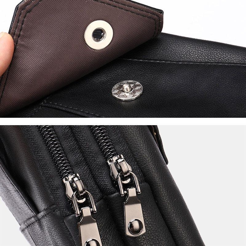 Herr Retro Dubbellagers Kohudsväska Casual Slitstark 6.5 Tums Telefonväska Bältesväska Crossbody-väska Axelväska