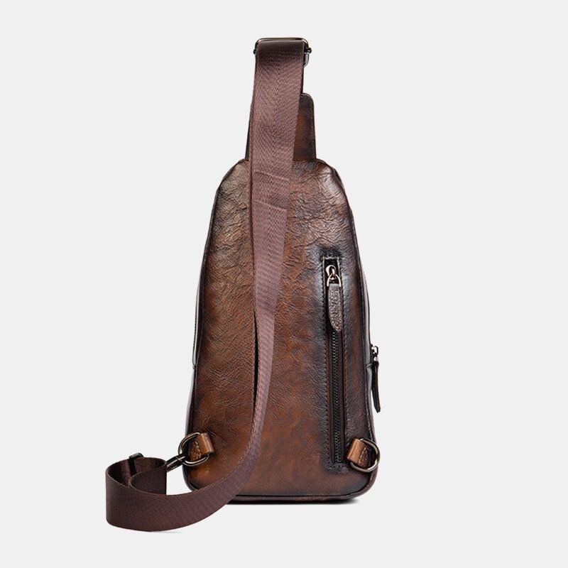 Första Lager Nötskinn För Män Stöldskyddad Bröstväska Med Flera Fickor Messenger Bag Crossbody Axelväskor