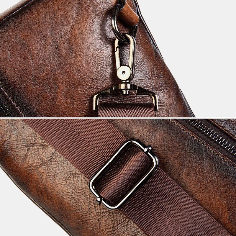 Första Lager Nötskinn För Män Stöldskyddad Bröstväska Med Flera Fickor Messenger Bag Crossbody Axelväskor