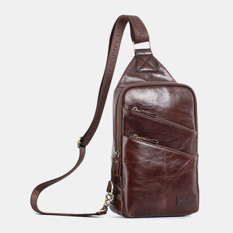 Herr Äkta Läder Casual Solid Business Crossbody-väska Axelväska Bröstväska