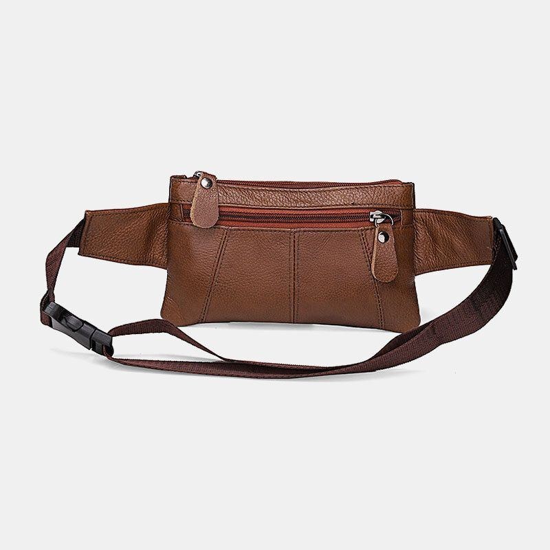 Herr Äkta Läder Flerfickor Stöldskydd Multifunktionell Crossbody-väska Bröstväska Sling Bag