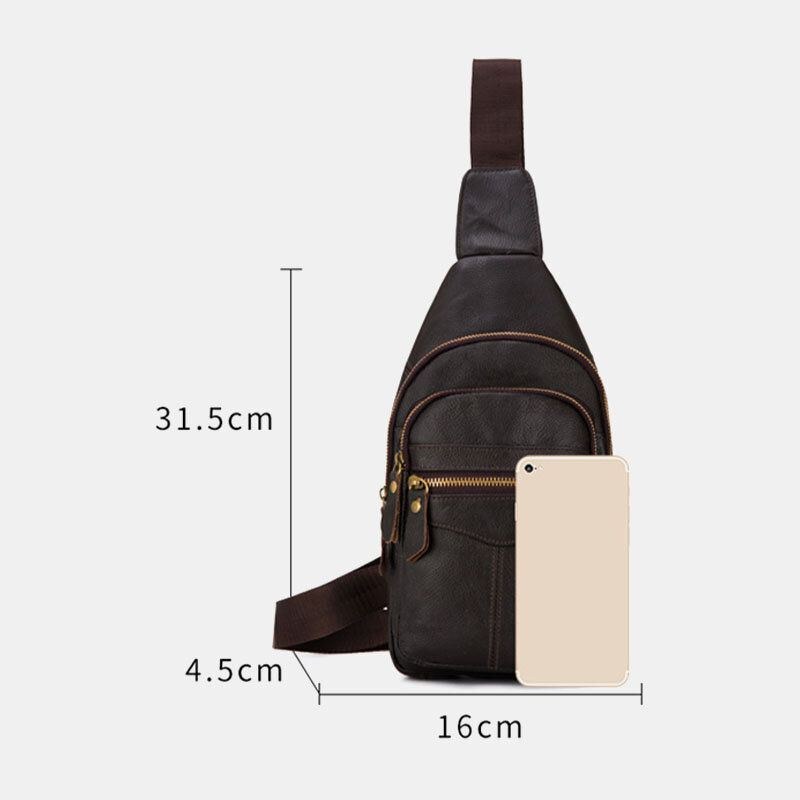 Herr Äkta Läder Flerlager Vattentät Casual Crossbody-väska Bröstväska Sling Bag