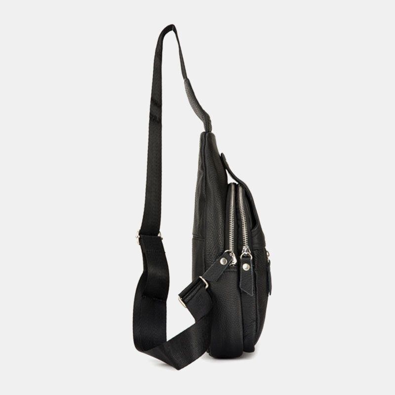 Herr Äkta Läder Retro Crossbody-väska Med Stor Kapacitet Bröstväska Sling Bag