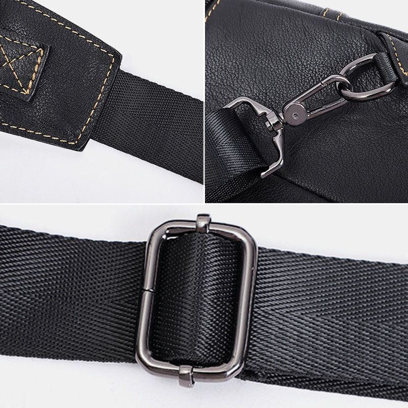 Herr Äkta Läder Stor Kapacitet Utomhus Casual Bröstväska Cabriolet Axelrem Multi-ficks Axelväska Crossbody Bag