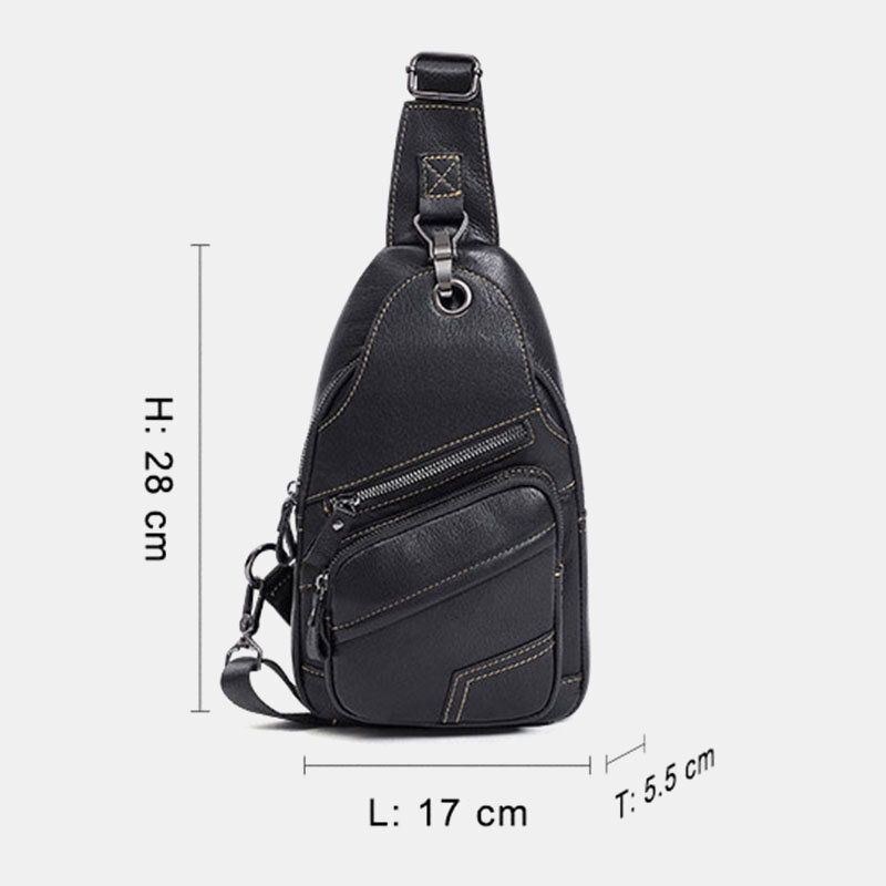 Herr Äkta Läder Stor Kapacitet Utomhus Casual Bröstväska Cabriolet Axelrem Multi-ficks Axelväska Crossbody Bag