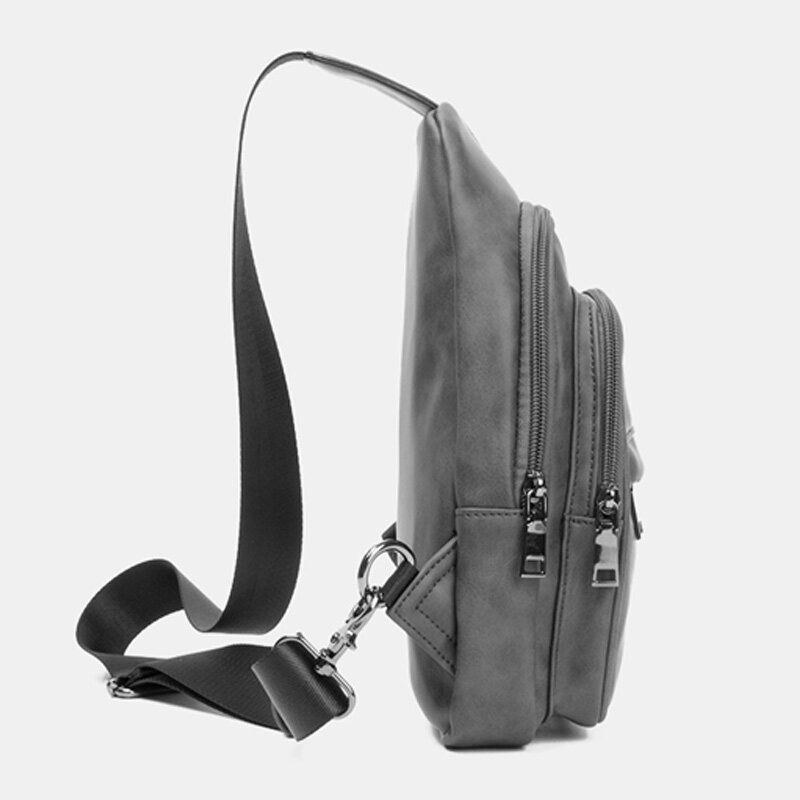 Herr Enfärgad Hörlurar Hål Design Flerficks Bröstväska Casual Outdoor Pu Mjukt Läder Slitstarka Crossbody-väskor Axelväska