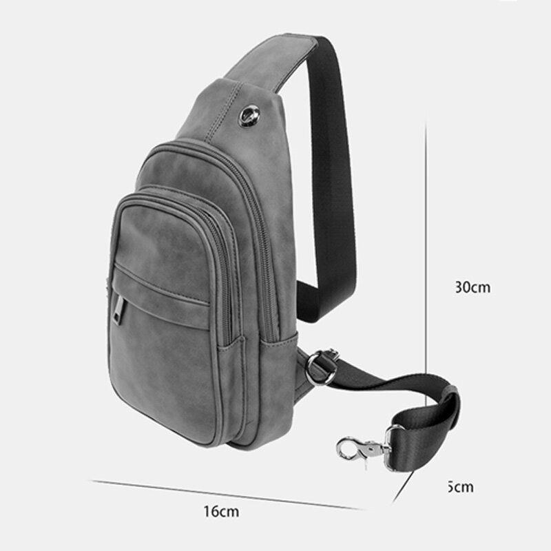 Herr Enfärgad Hörlurar Hål Design Flerficks Bröstväska Casual Outdoor Pu Mjukt Läder Slitstarka Crossbody-väskor Axelväska