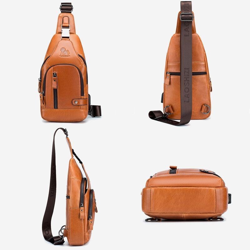 Herr Kohud Multi-pocket Usb Laddningsväska Utomhusresor Stöldskydds Crossbody Axelväska