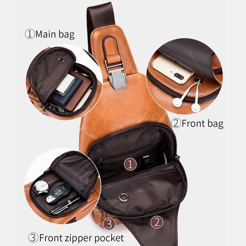 Herr Kohud Multi-pocket Usb Laddningsväska Utomhusresor Stöldskydds Crossbody Axelväska