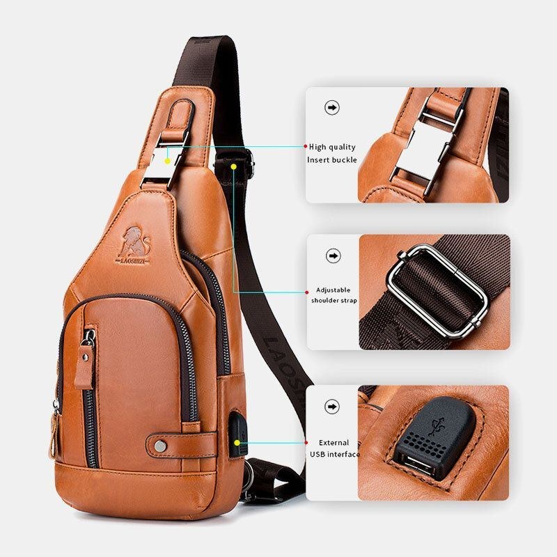 Herr Kohud Multi-pocket Usb Laddningsväska Utomhusresor Stöldskydds Crossbody Axelväska