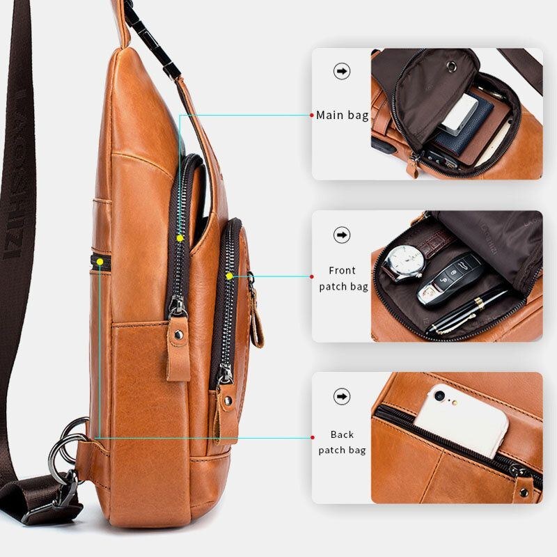 Herr Kohud Multi-pocket Usb Laddningsväska Utomhusresor Stöldskydds Crossbody Axelväska