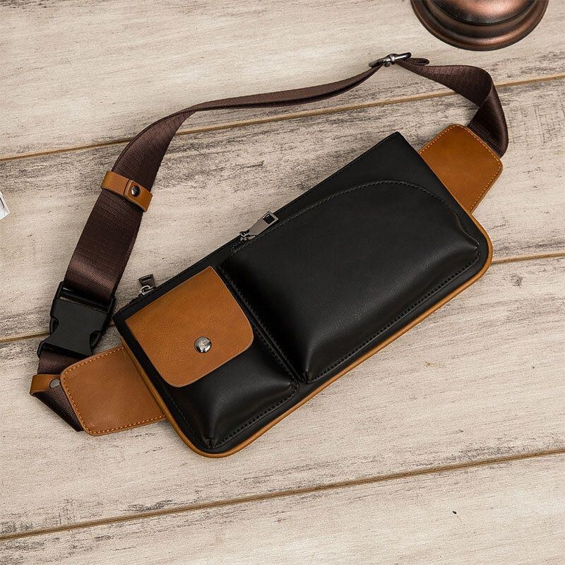 Herr Konstläder Retro Business Casual Multi-carry Midjeväska Bröstväska Sling Bag