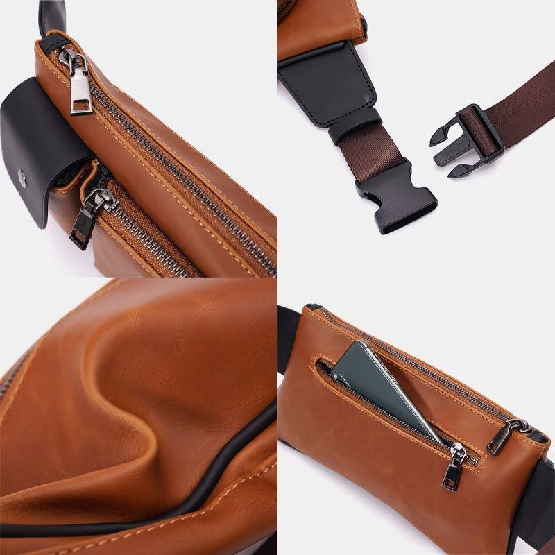 Herr Konstläder Retro Business Casual Multi-carry Midjeväska Bröstväska Sling Bag