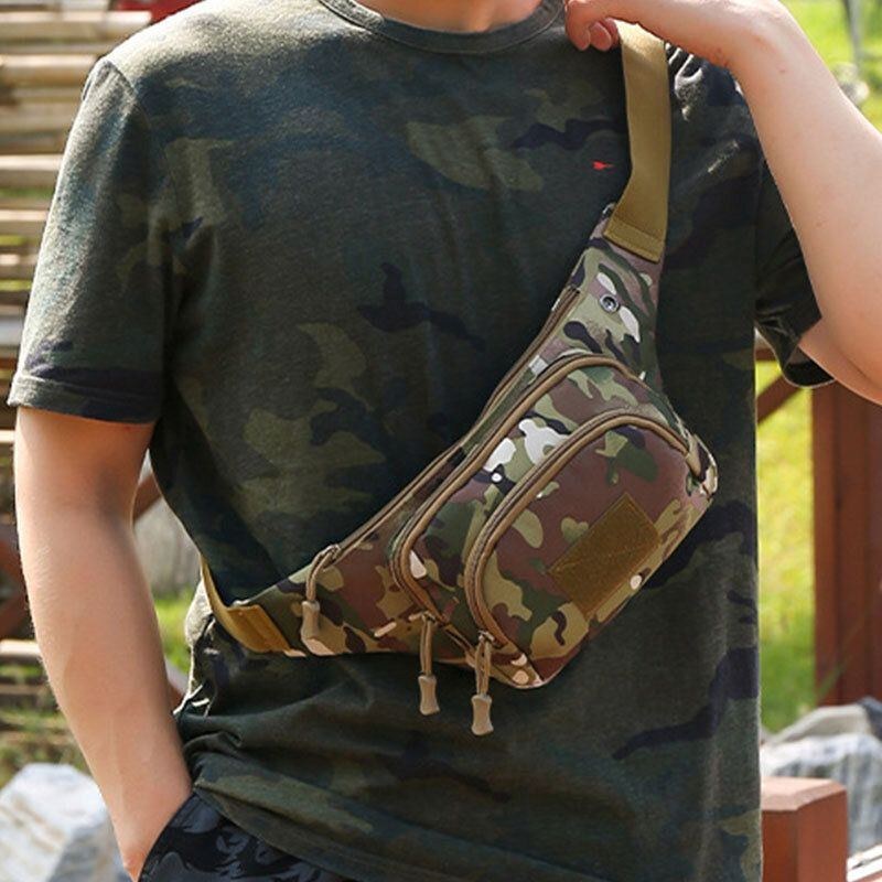 Herr Nylon Multi-carry Multi-pocket Outdoor Tactical Camouflage Riding Midjeväska Axelväska Bröstväska