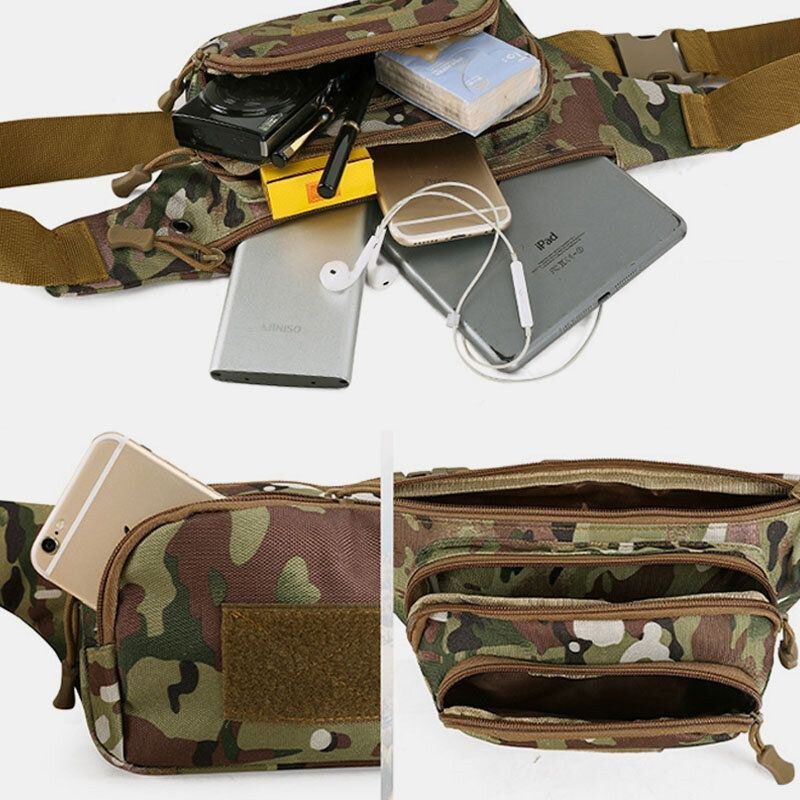 Herr Nylon Multi-carry Multi-pocket Outdoor Tactical Camouflage Riding Midjeväska Axelväska Bröstväska