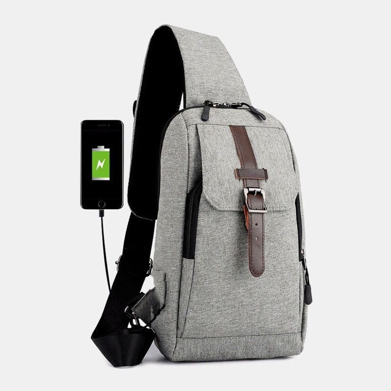 Herr Oxford Casual Slitstark Multifunktions Usb-laddningsväska Crossbody-väska