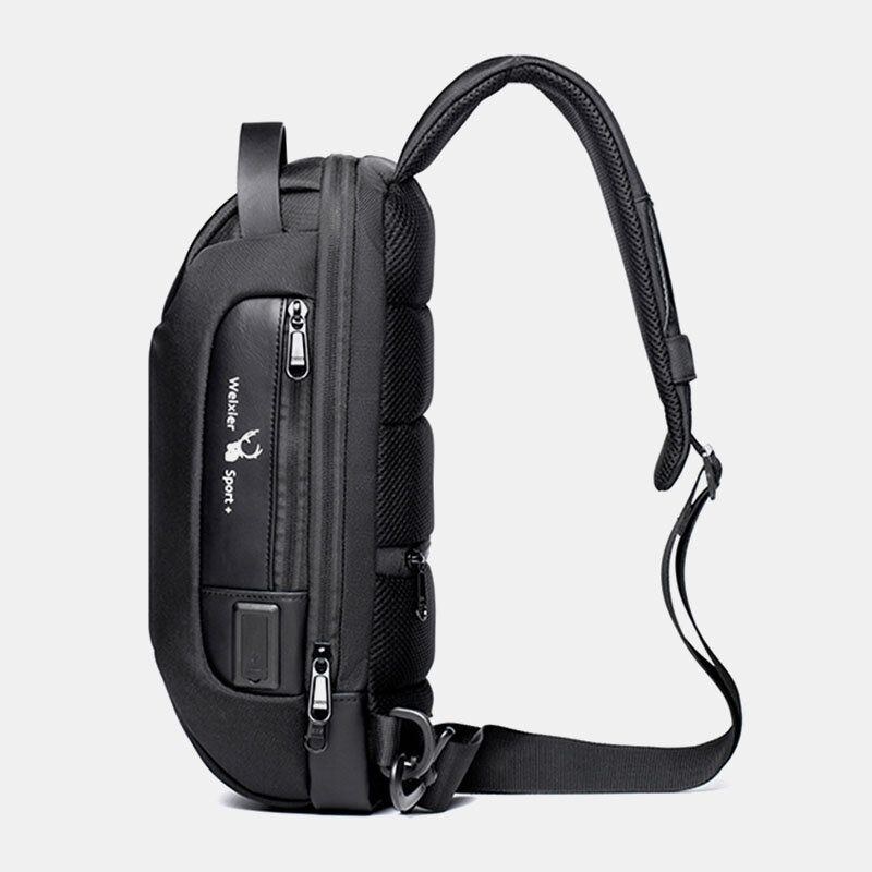 Herr Oxford Lösenord Usb Laddning Stöldskydd Flerlager Vattentät Crossbody-väska Bröstväska Sling Bag