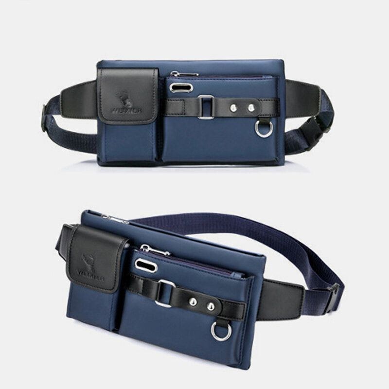 Herr Oxford Multifunktion Vattentät Hörlurar Hål Design Bröstväska Midjeväska Casual Fashion 6.5 Tums Telefonväska Crossbody-väskor