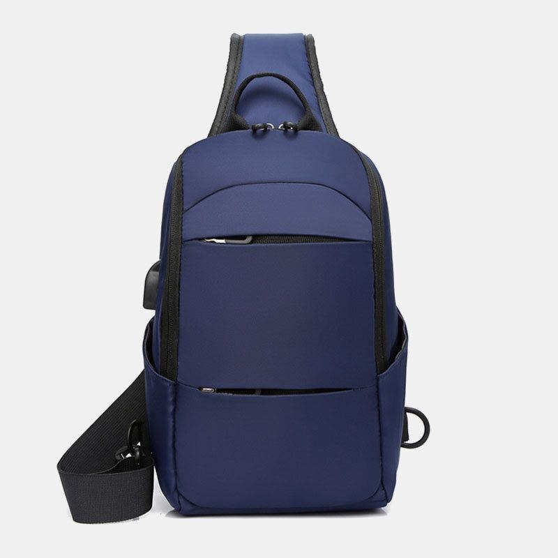 Herr Oxford Stor Kapacitet Usb Laddning Flerlager Vattentät Crossbody Bag Bröstväska Sling Bag