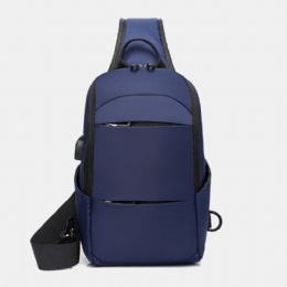 Herr Oxford Stor Kapacitet Usb Laddning Flerlager Vattentät Crossbody Bag Bröstväska Sling Bag