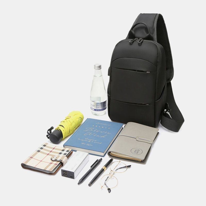 Herr Oxford Stor Kapacitet Usb Laddning Flerlager Vattentät Crossbody Bag Bröstväska Sling Bag