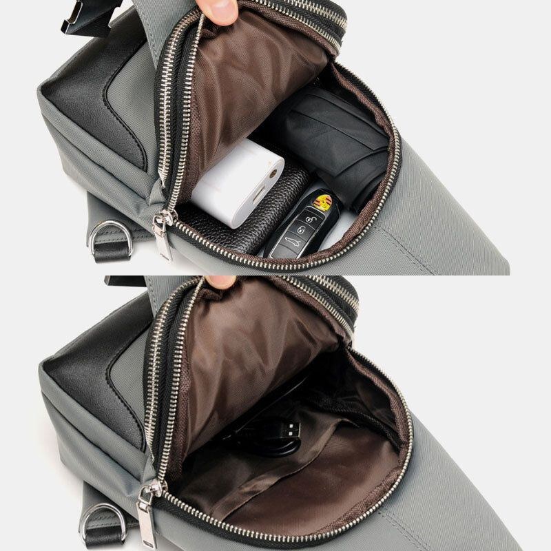 Herr Oxford Usb Laddning Vattentät Casual Outdoor Crossbody Bag Bröstväska Sling Bag