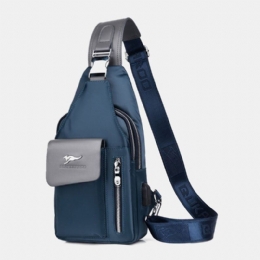 Herr Oxford Usb Laddningshörlurar Hål Design Bröstväska Multifunktion Vattentät Crossbody Axelväska Med Flera Fickor