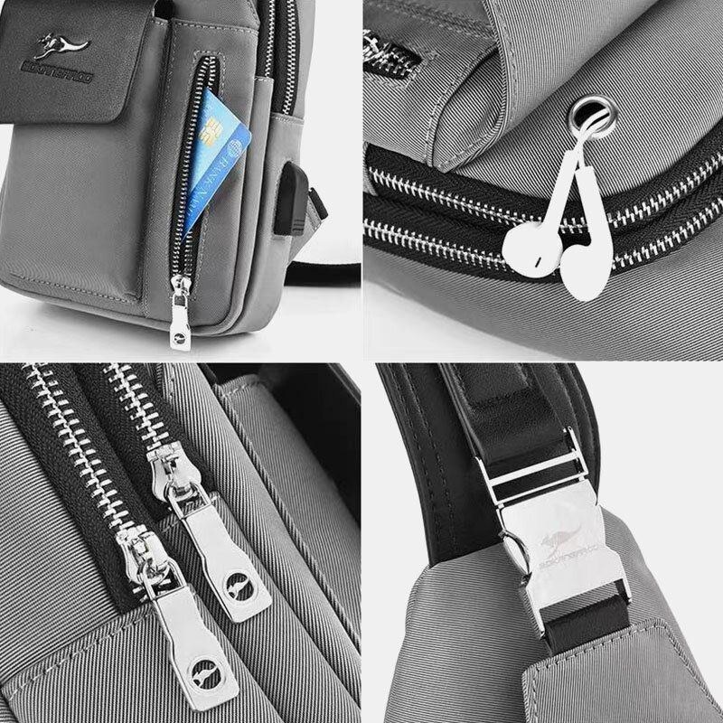 Herr Oxford Usb Laddningshörlurar Hål Design Bröstväska Multifunktion Vattentät Crossbody Axelväska Med Flera Fickor