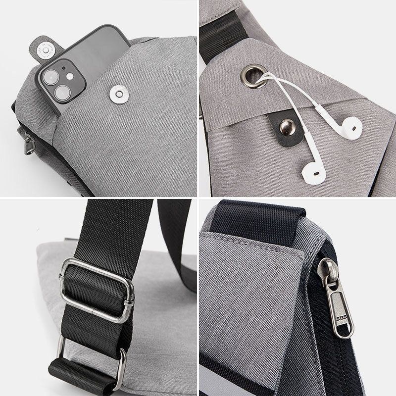 Herr Polyester Vattentät Bröstväska Med Flera Fickor Multifunktion Hörlurar Hål Design Crossbody Bag Sling Bag