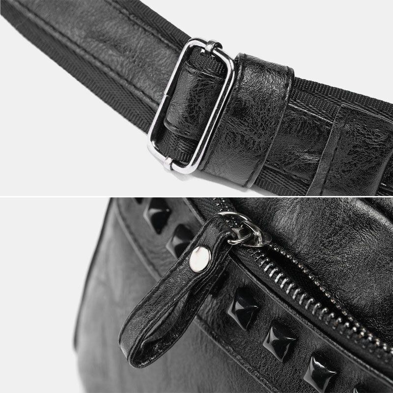 Herr Pu-läder Bröstväska Med Stor Kapacitet Retro Vattentäta Nitar Dekorera Crossbody-axelväska