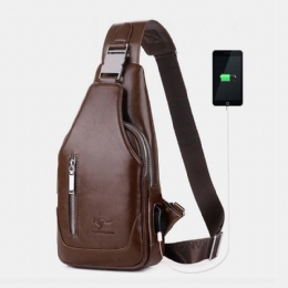 Herr Pu Läder Business Casual Utomhus Vattentät Multi-carry Axelväska Crossbody Bag Bröstväska Med Usb-laddning